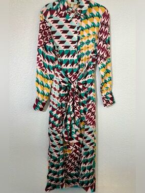 Ryegrass Geometric Print Belted Maxi Shirt Dress